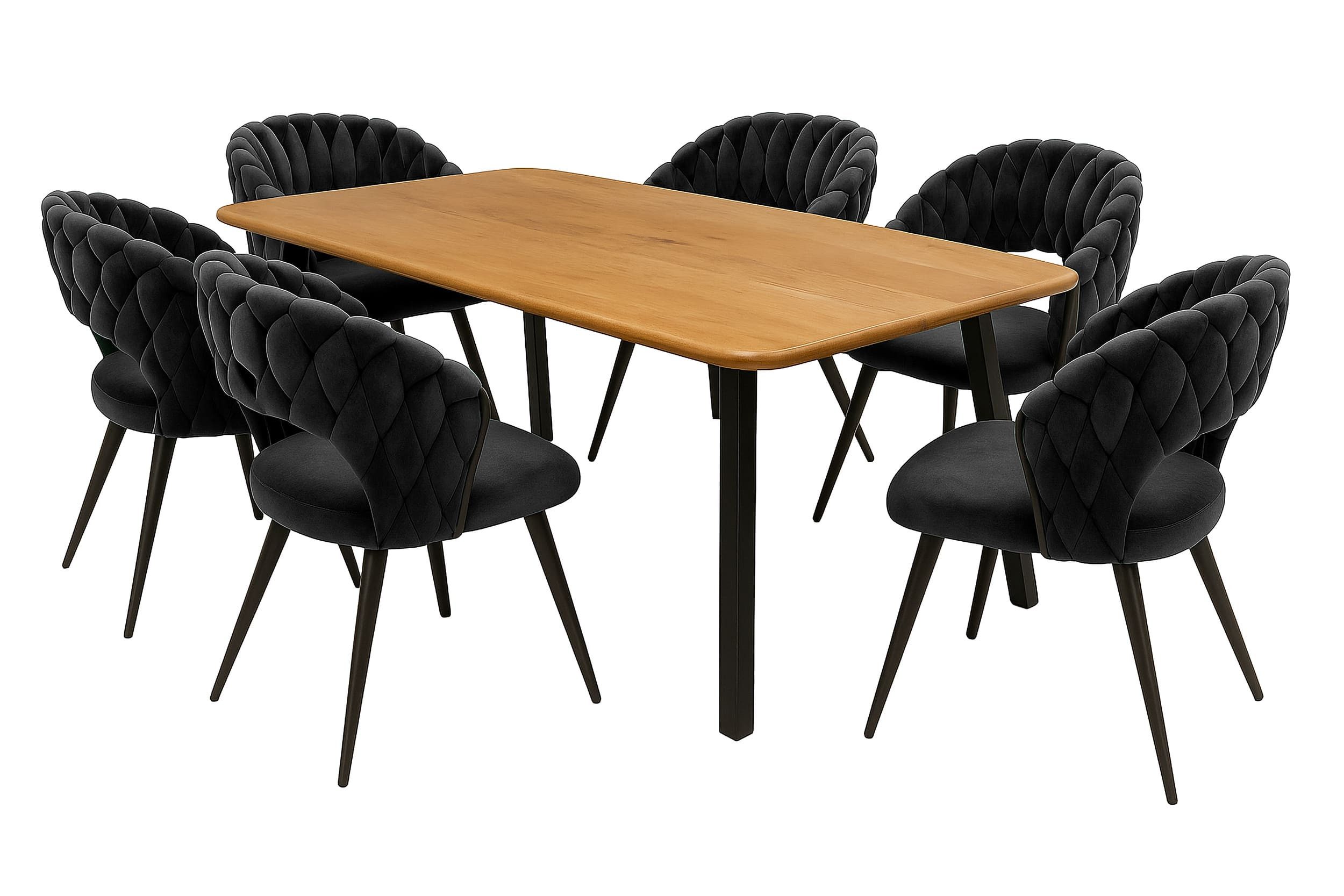 LC Home Essgruppe LC Home Essgruppe 5tlg. Esstisch + 4x Esszimmerstühle Samt Flechtoptik, (7-tlg)