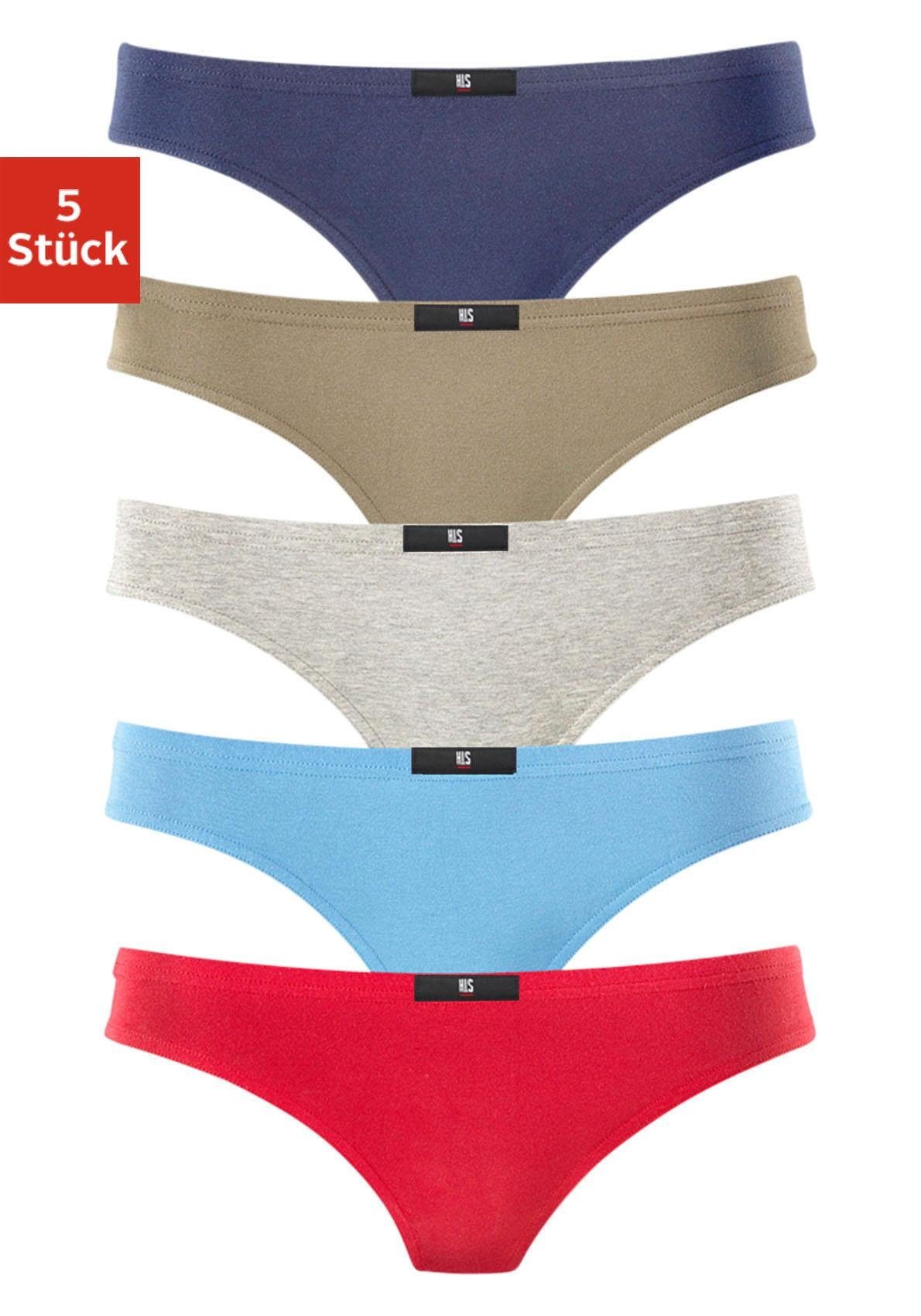 H.I.S String (Packung, 5-St) elastischer aus grau-meliert khaki, blau, marine, Baumwoll-Qualität rot