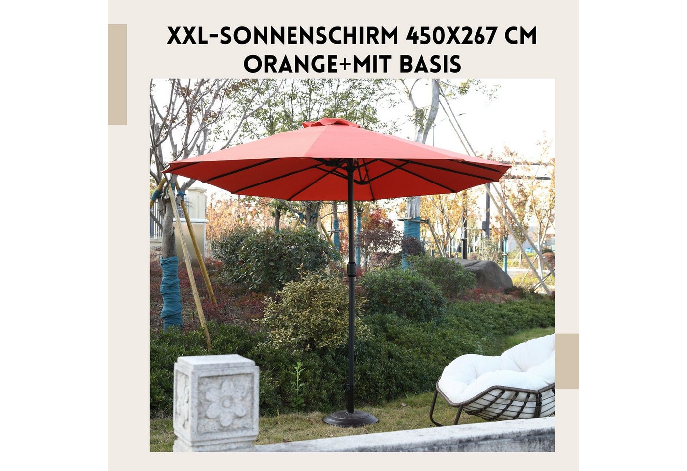 Thumbnail - SeedWave Sonnenschirm 450x267 cm, Wasserdichtes Polyester, Stabiles 12-Rippen-Gestell, Einfaches Kurbelsystem, Platzspar...