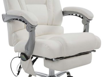 TPFLiving Bürostuhl Pacira mit Massagefunktion - höhenverstellbar und 360° drehbar (Schreibtischstuhl, Drehstuhl, Chefsessel, Bürostuhl XXL), Gestell: Metall chrom - Sitzfläche: Kunstleder weiß