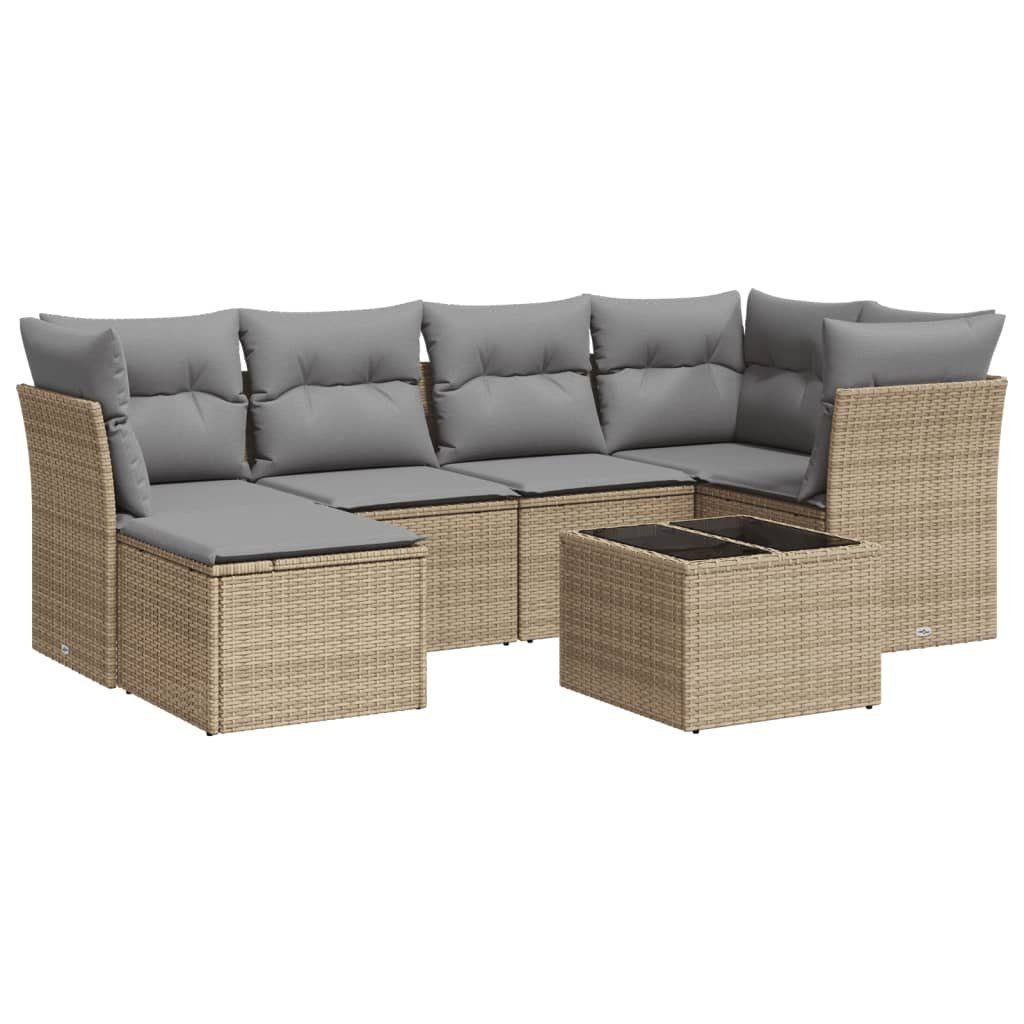 Gartenlounge-Set 7-tlg. Garten-Sofagarnitur mit Kissen Beige Poly Rattan