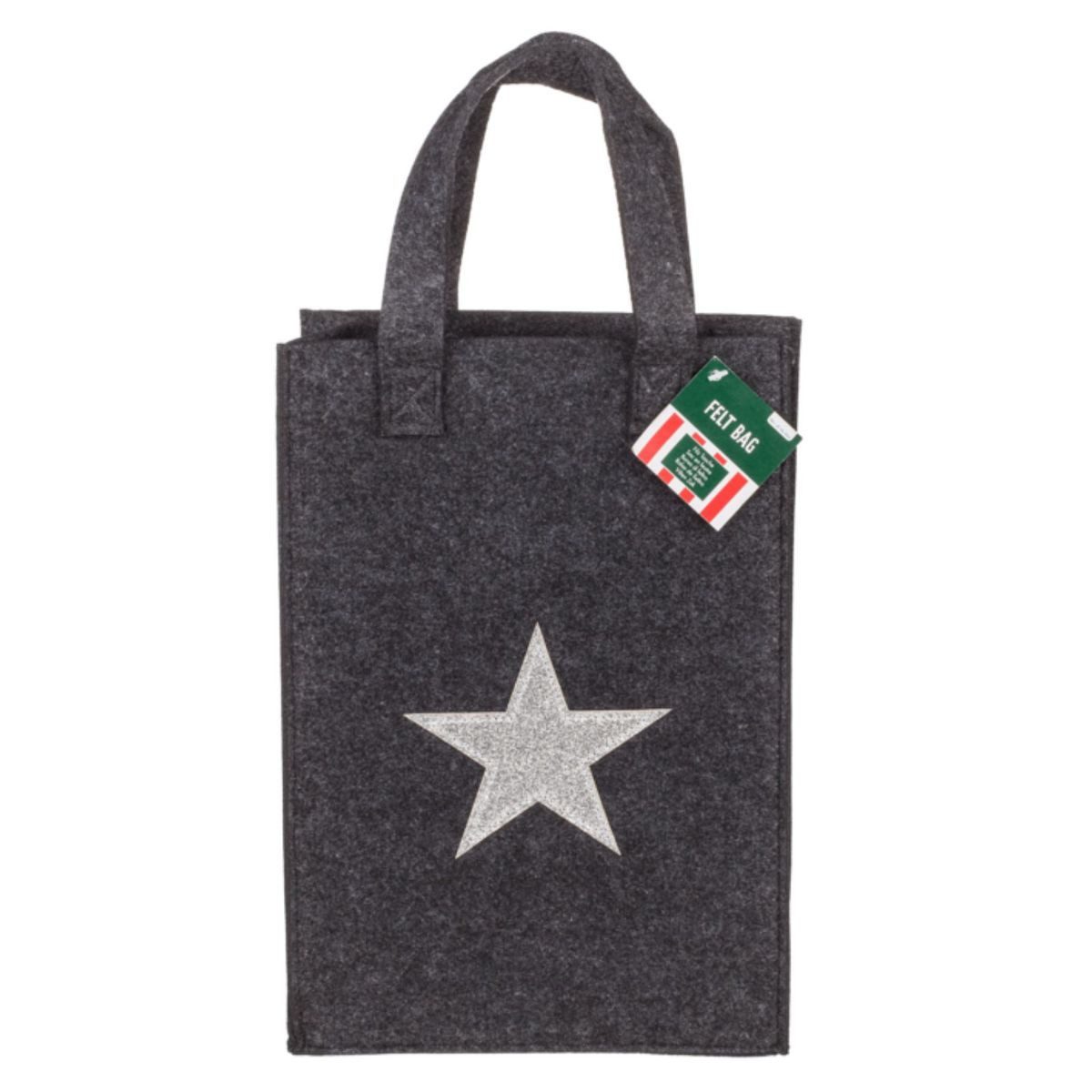 Marabellas Shop Tragetasche Graue Geschenktasche aus Filz mit Glitzermotiv Geschenktüte, mit Tragegriff