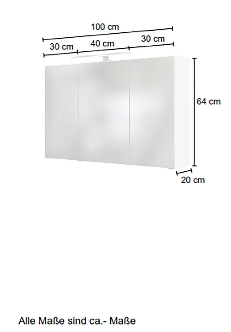 Glasböden cm, MÖBEL 6 100 Spiegelschrank Breite Matera verstellbaren HELD mit