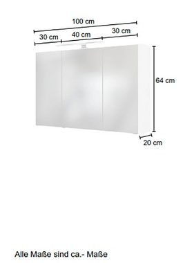 HELD MÖBEL Spiegelschrank Matera Breite 100 cm, mit 6 verstellbaren Glasböden