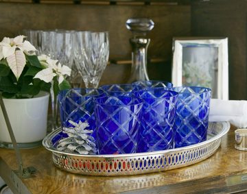 EDZARD Gläser-Set Dio blau, Kristallglas, 4er-Set, handgeschliffene Überfanggläser, Longdrinkgläser-Set,140 ml