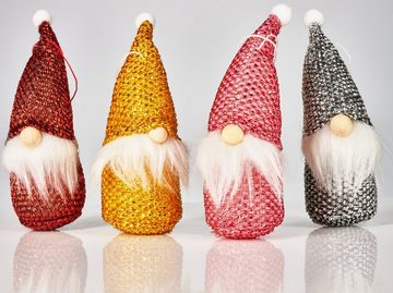 BRUBAKER Christbaumschmuck Weihnachtszwerge Set, Gnome (8-tlg), Weihnachtsanhänger aus Holz und Strick, 8 cm hoch, Baumanhänger in Geschenkbox, Weihnachtsfiguren Zwerge, Weihnachtsdeko