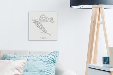 OneMillionCanvasses® Leinwandbild Karte von Kroatien aus Linien in Schwarz und Weiß, (1 St), Leinwand Bilder für Wohnzimmer Schlafzimmer