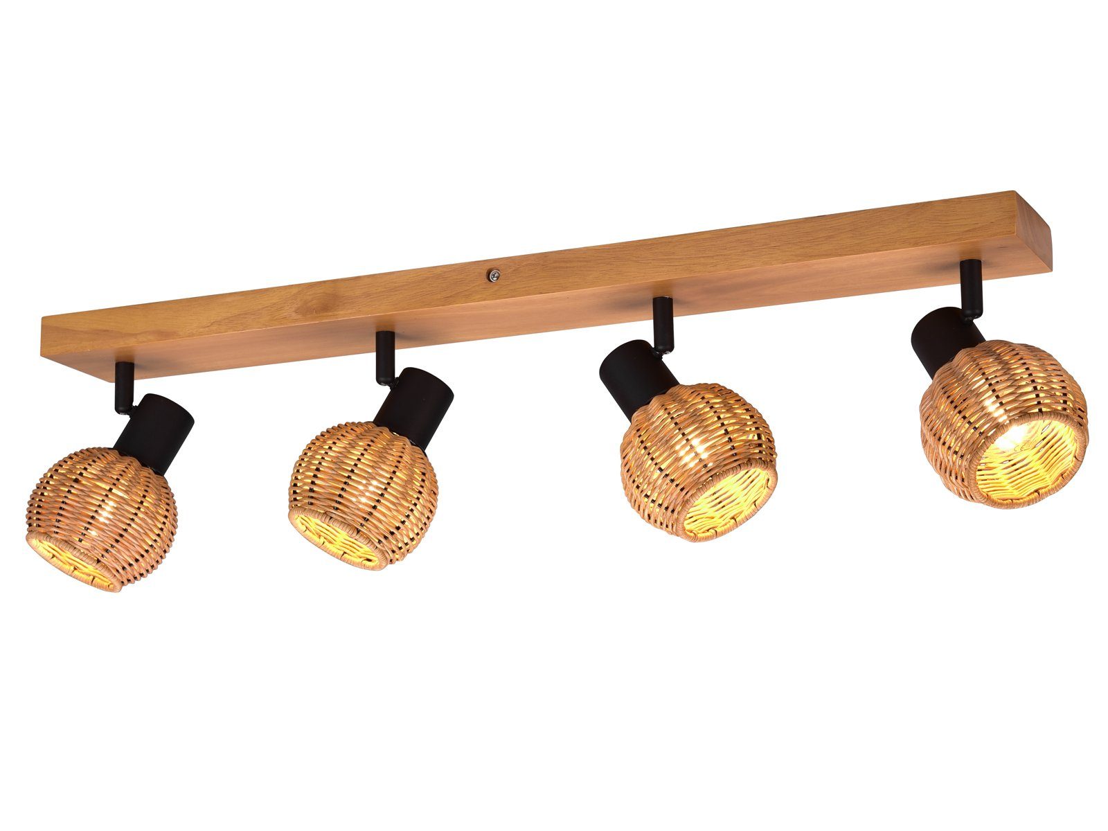 meineWunschleuchte Deckenspots, 4-flammig Holz-Lampe Flur-Beleuchtung Landhausstil mit ohne Rattan-Schirmen Leuchtmittel