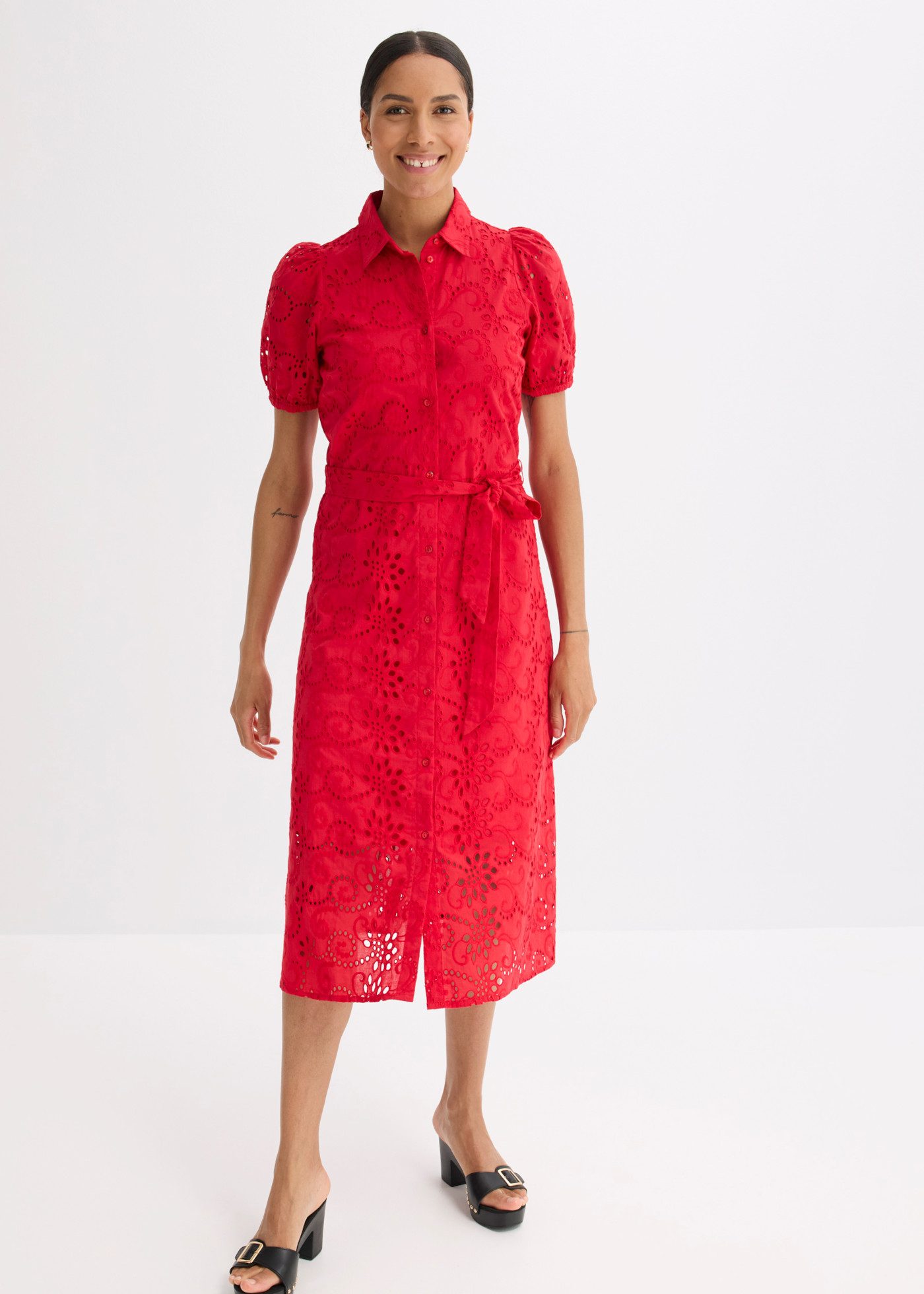 bonprix Blusenkleid aus reiner Baumwolle, mit Lochstickerei