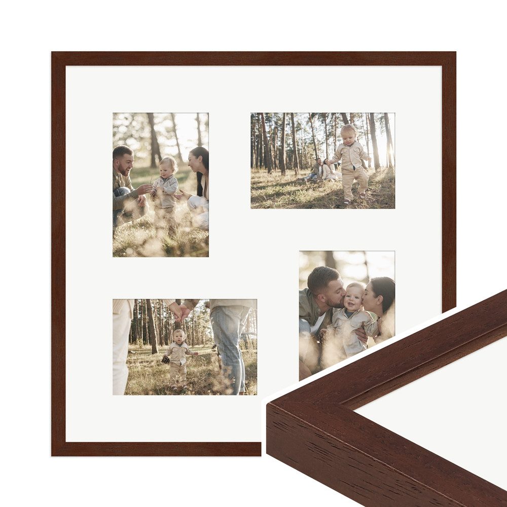 WANDStyle Galerierahmen G950 40x40 cm, für 4 Bilder, im Format 10x15 cm, aus Massivholz in der Farbe Nussbaum