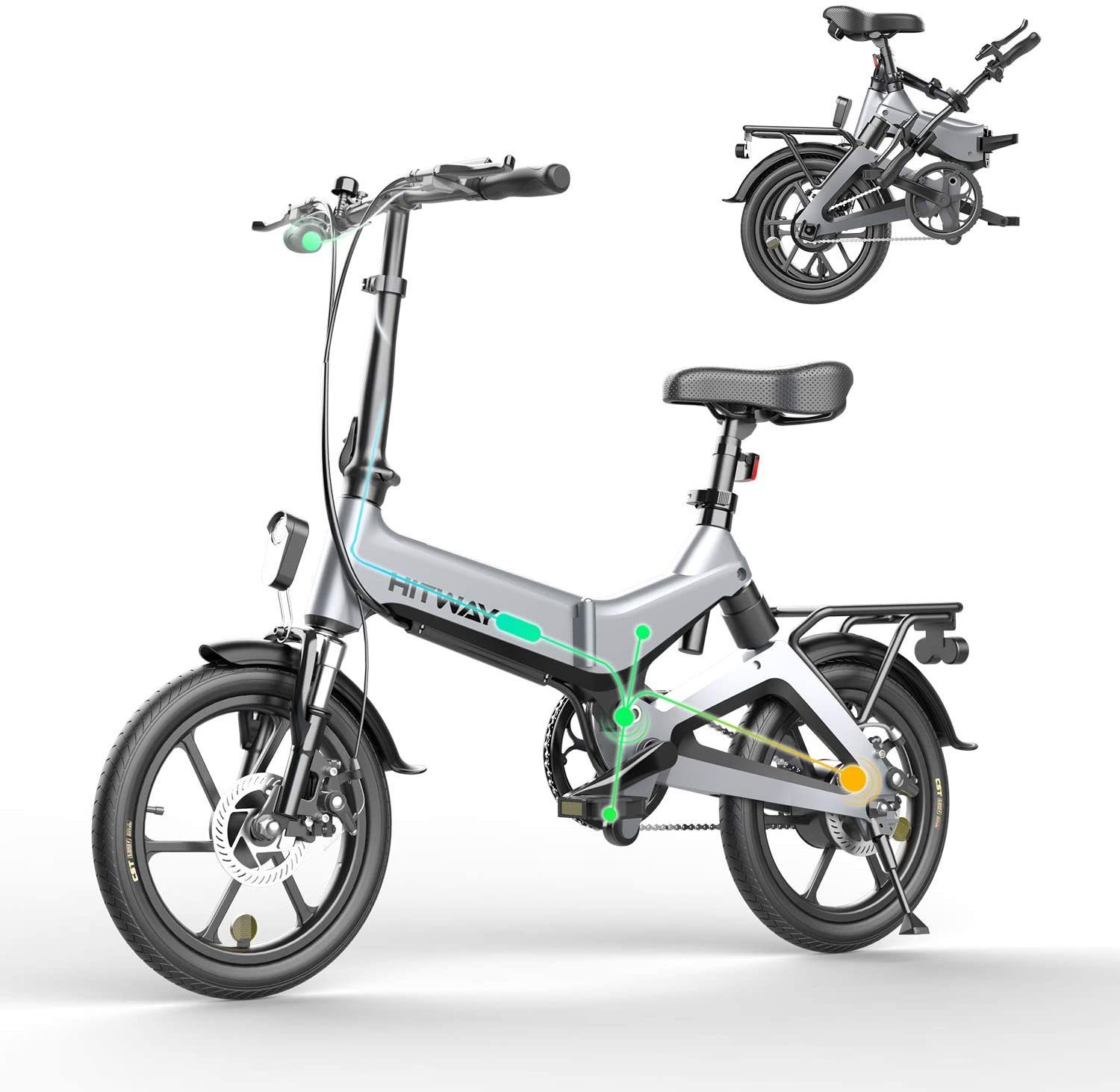 HITWAY E-Bike »Elektrofahrrad Klapprad Ebike Elektrofahrräder Klappräder  Faltrad«, Kettenschaltung, Heckmotor 250,00 W