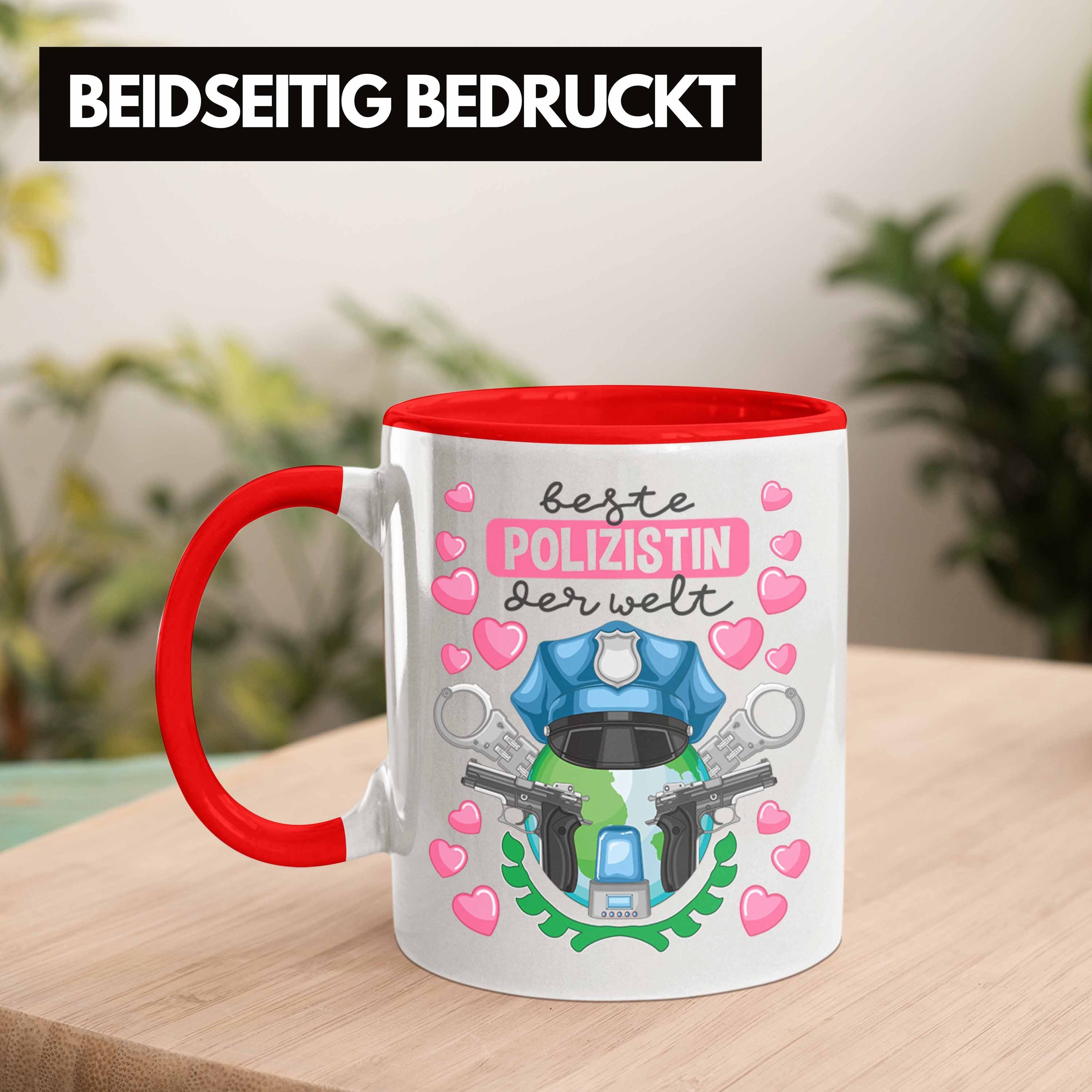 Trendation Tasse mit Frauen Polizistin Beste - Lustig Blaulichtmilieu Polizei Geschenke Geschenk Tasse Rot Spruch Trendation