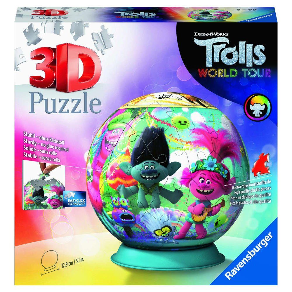 Ravensburger 3D-Puzzle Trolls World Tour Puzzle-Ball, 72 Puzzleteile
