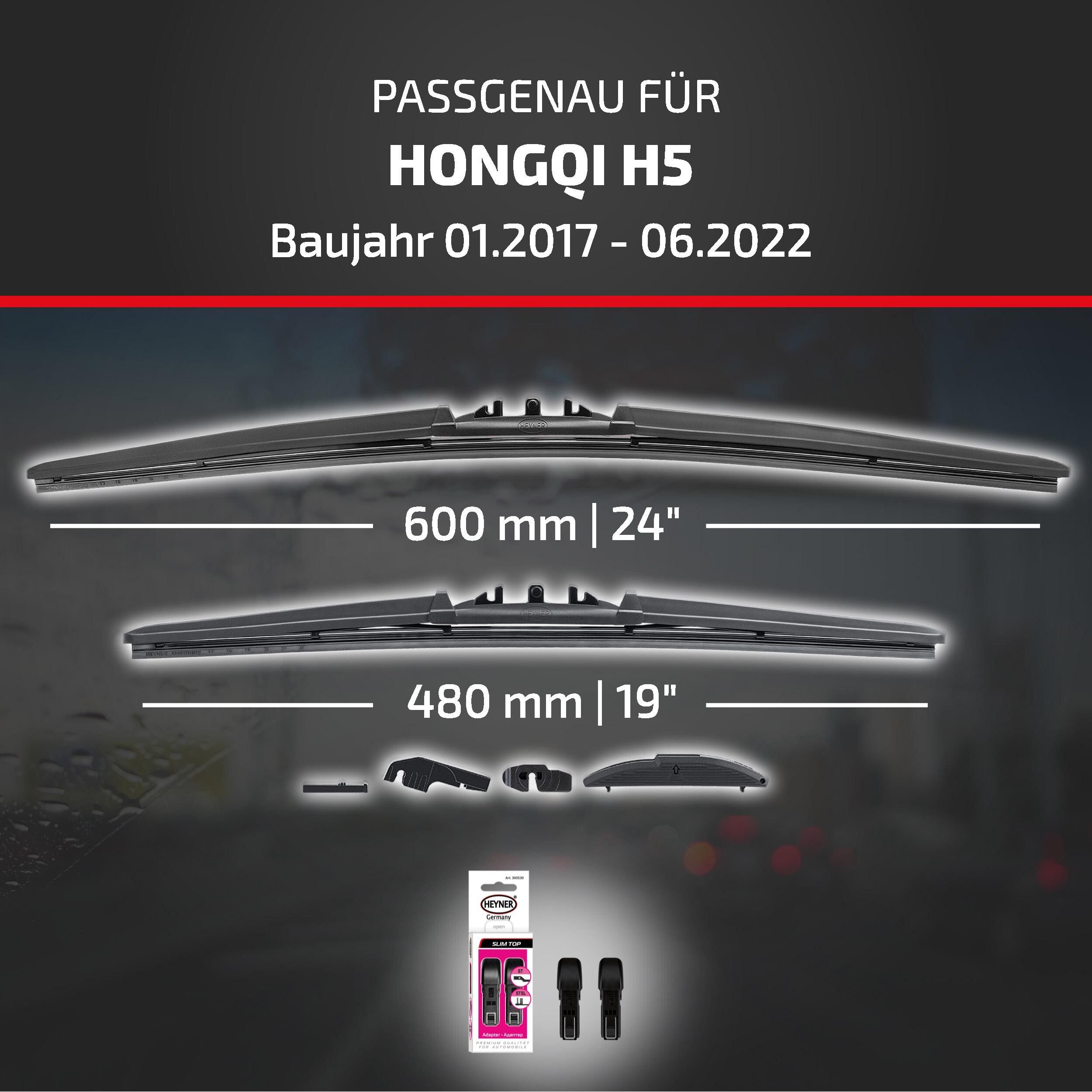 HEYNER Scheibenwischblätter passend für HONGQI H5, 01.2017 - 06.2022, Frontscheibe, (Packung, 2-St., Scheibenwischer), mit Nano Graphit Beschichtung