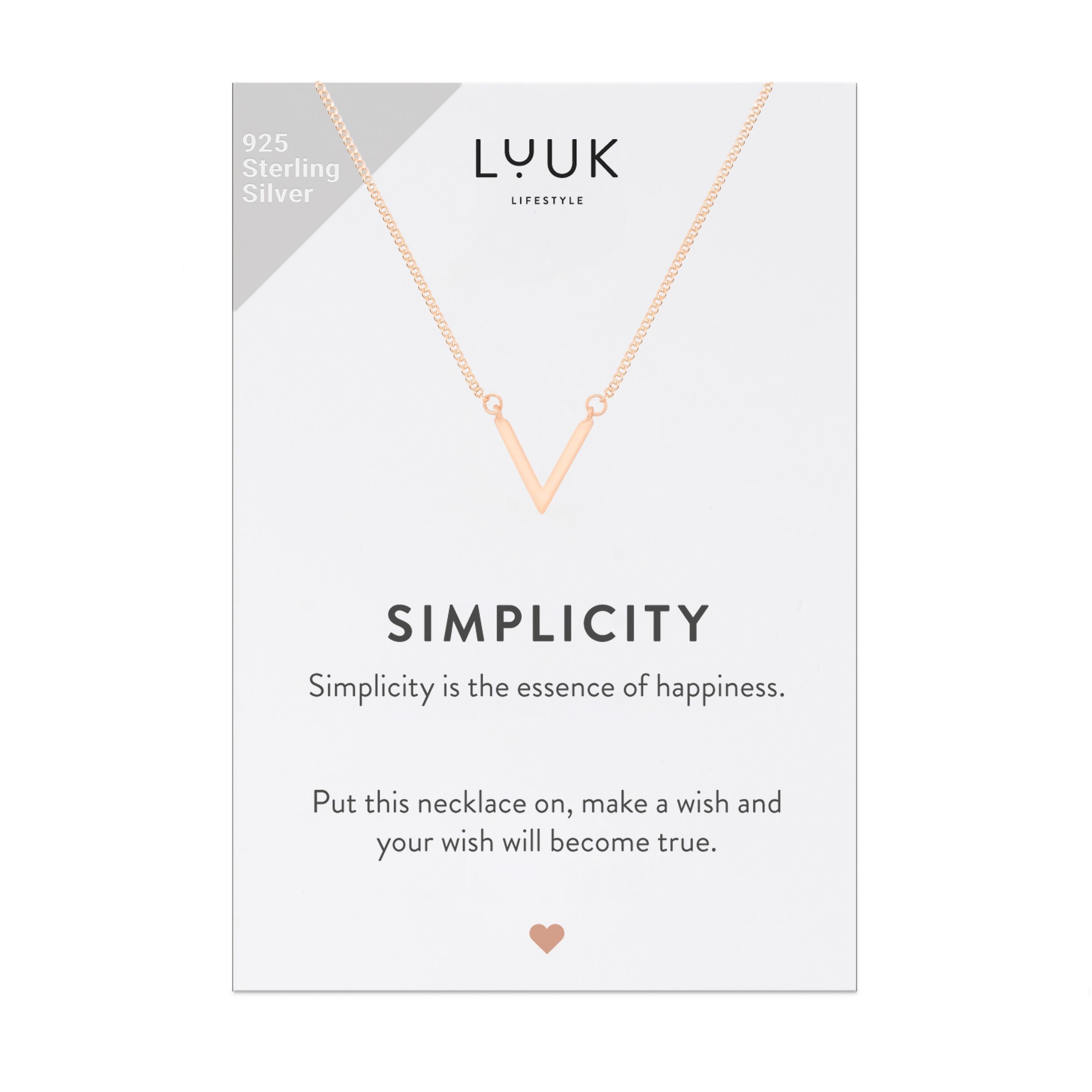 V, Rosé Silberkette Geschenkkarte Glücksbringer, SIMPLICITY LUUK LIFESTYLE