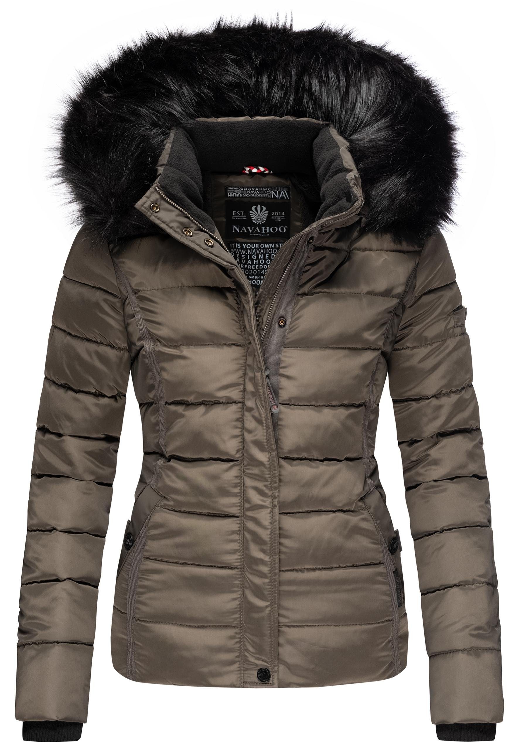 Navahoo Steppjacke Miamor hochwertige voluminöser Winterjacke m. grau Kunstpelz-Kapuze