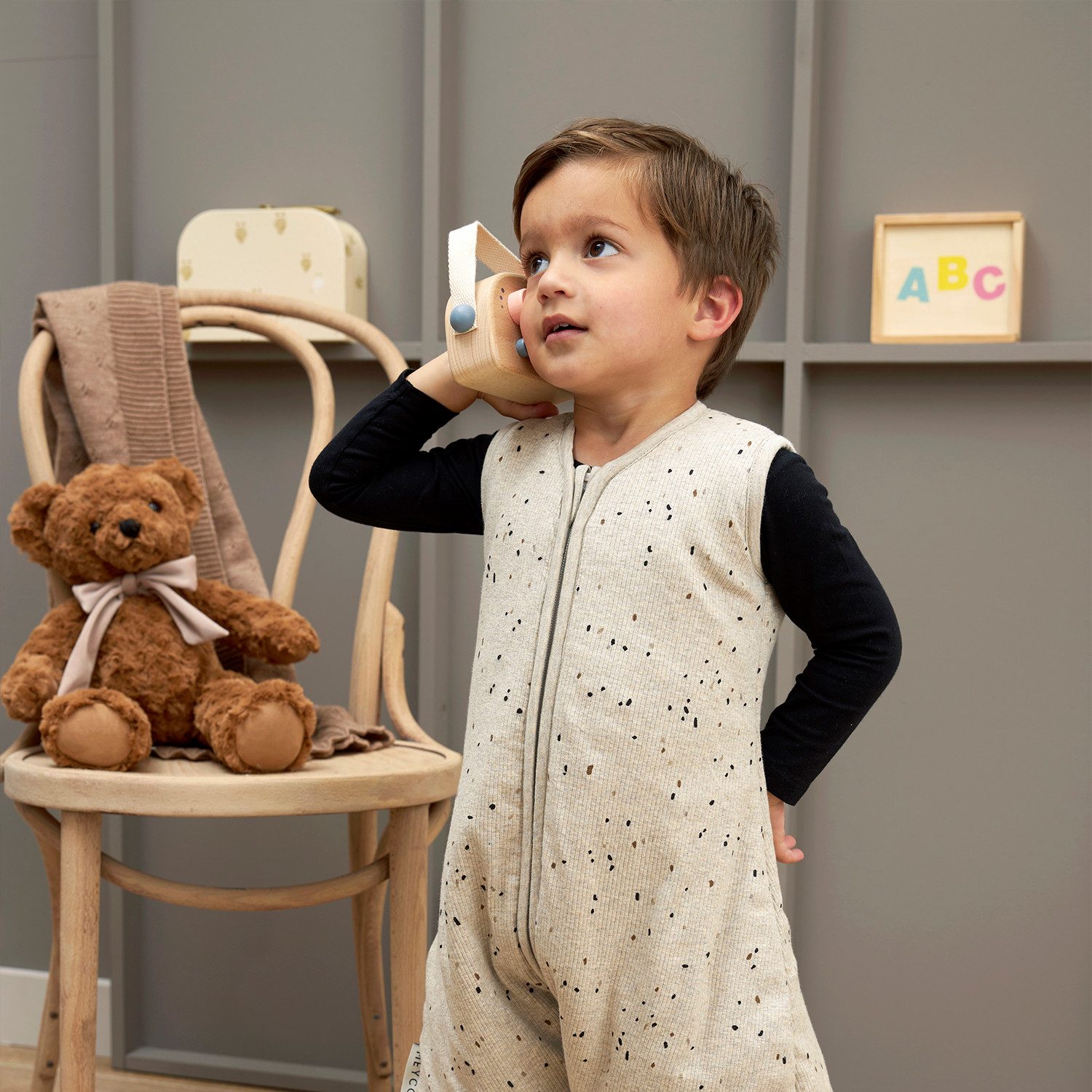 Meyco Baby Babyschlafsack Mini spot Sand Melange (95% Baumwolle / 5% Elastan, 1 tlg), 80cm – Bild 4 von 5