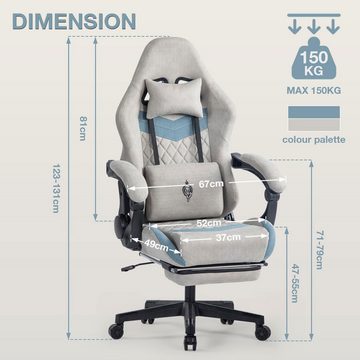 Tongtong Gaming Chair mit Fußstütze, mit Lendenwirbelstütze, Ergonomischer Sessel, Grau, Verstellbare Armlehne