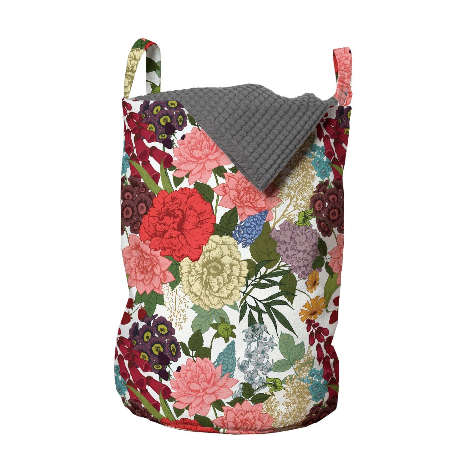 Abakuhaus Wäschesäckchen Wäschekorb mit Griffen Kordelzugverschluss für Waschsalons, Blumen Romantisches Bouquet Design