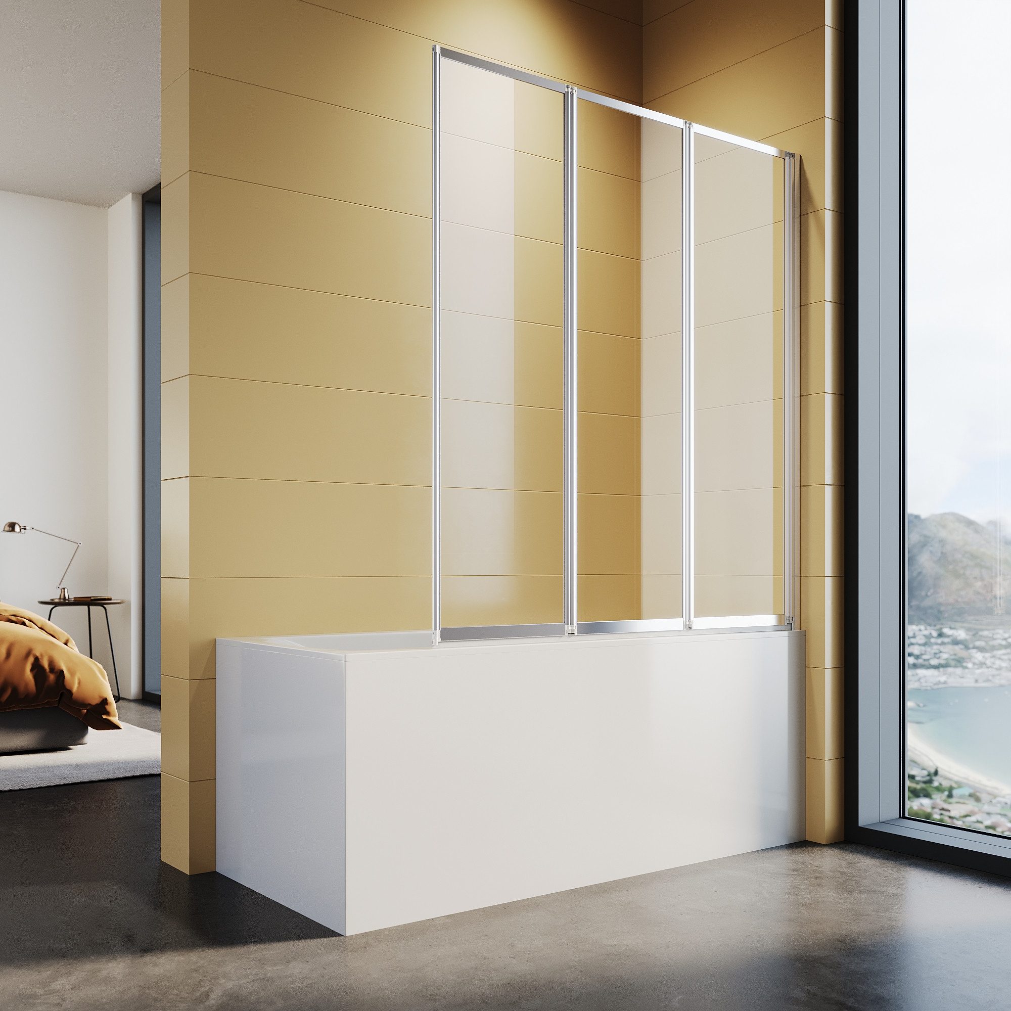 SONNI Badewannenaufsatz Badewannenaufsatz Faltbar, mit Seitenwand, NANO Glas, 130x140cm, Einscheibensicherheitsglas mit Nano Beschichtung, 130x140 cm, für Badezimmer, faltbar