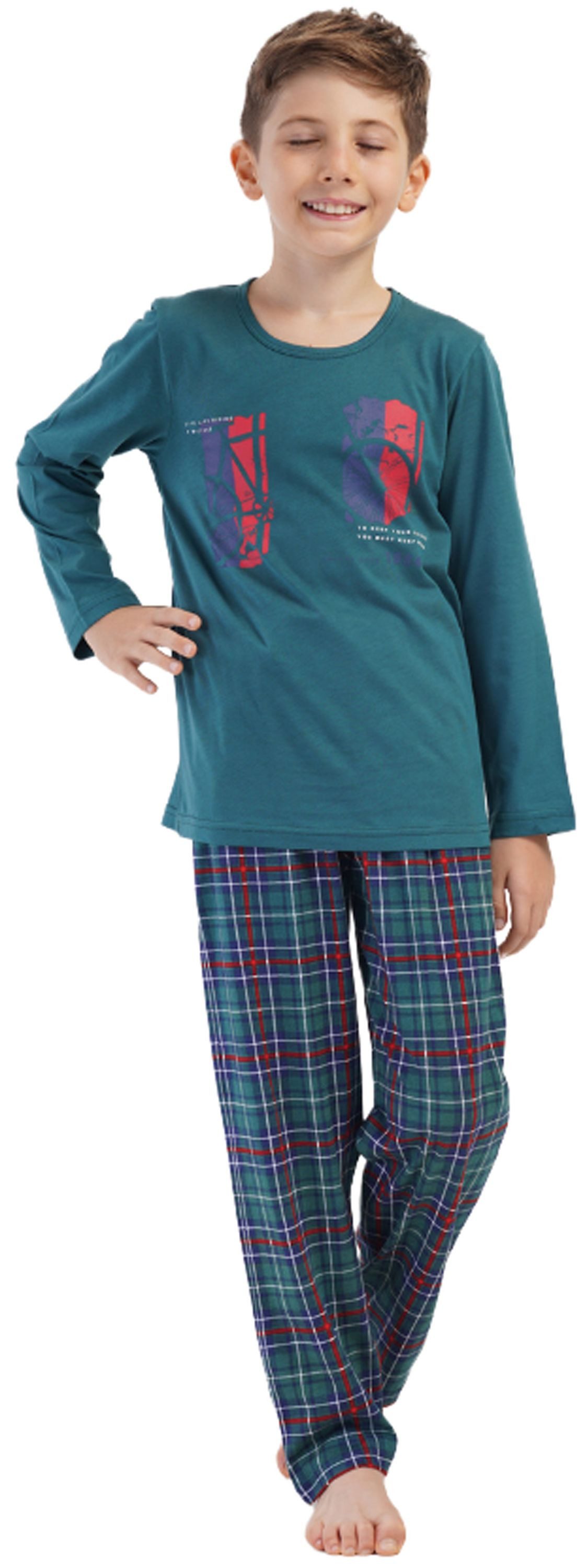 Vienetta Schlafanzug Kids (Set, 2 tlg., 2-teilig) Jungen Pyjama lang Langarm Baumwolle Karomuster