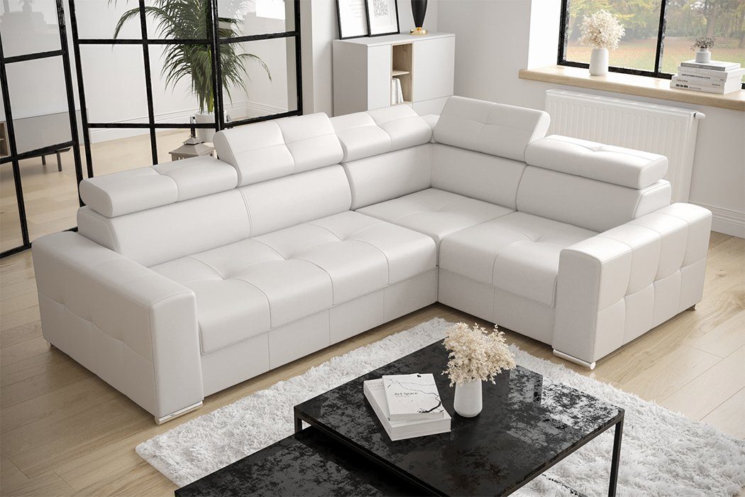 Ecksofa Weiß Couch Wohnzimmer Leder JVmoebel L-Form Ecksofa, Polsterung