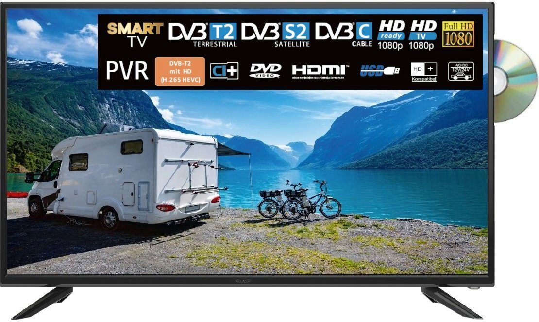 Reflexion LDDW40i LED-Fernseher (100,00 cm/40 Zoll, Full HD, Smart-TV, DC IN 12 Volt / 24 Volt, Netzteil 230 Volt, Fernseher für Wohnwagen, Wohnmobil, Camping, Caravan, mit integriertem DVD-Player)