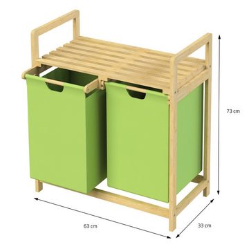 ML-DESIGN Wäschekorb Wäschebox Wäschesammler Wäschetruhe Wäschesortierer Wäschetonne, Grün mit 2 Fächern 60L mit Ablage aus Bambus