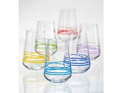 Crystalex Longdrinkglas Wave handbemalt, Kristallglas, mehrfarbig, handbemalt, 380 ml, 6er Set
