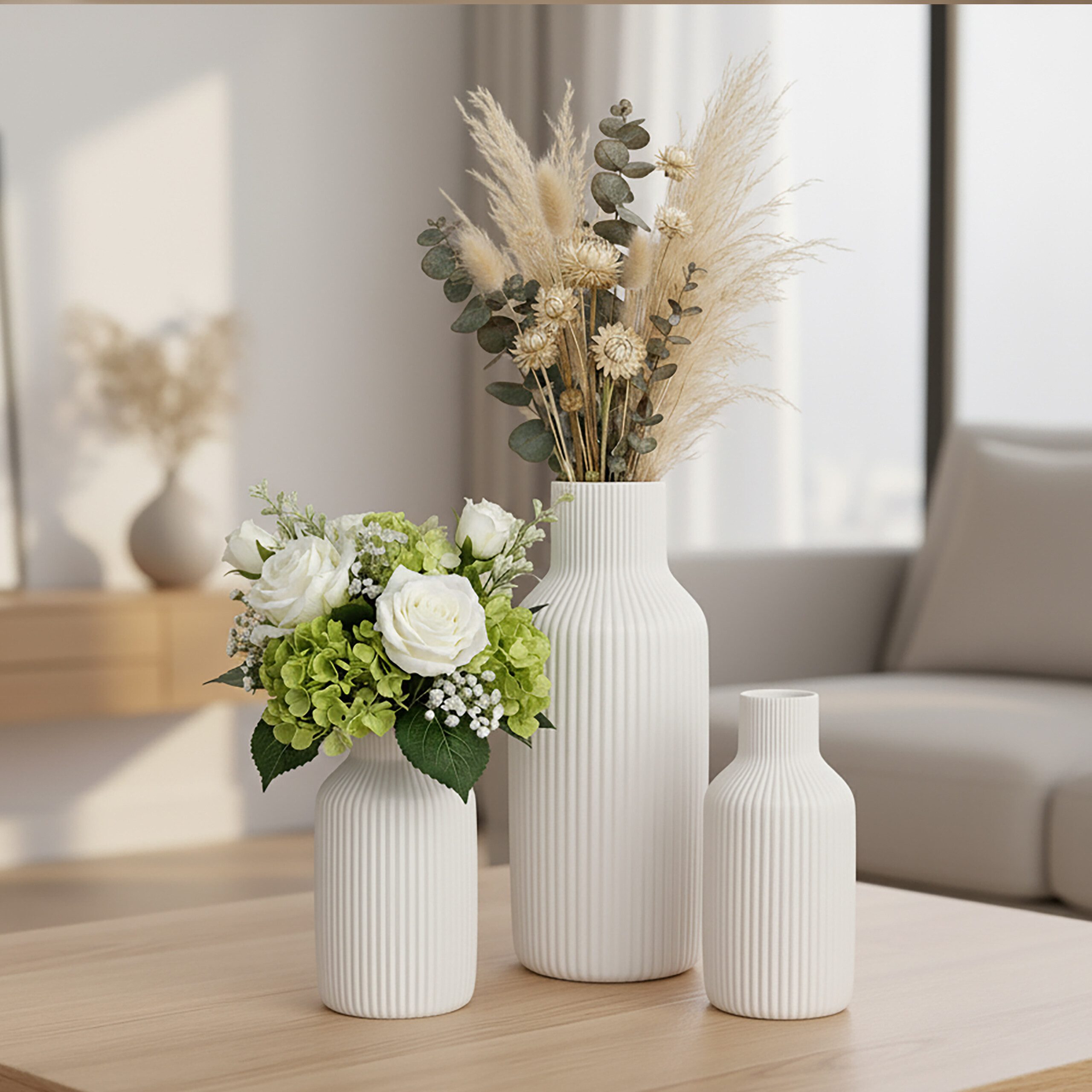 relaxdays Tischvase Vasen 3er Set aus Keramik, weiß günstig online kaufen