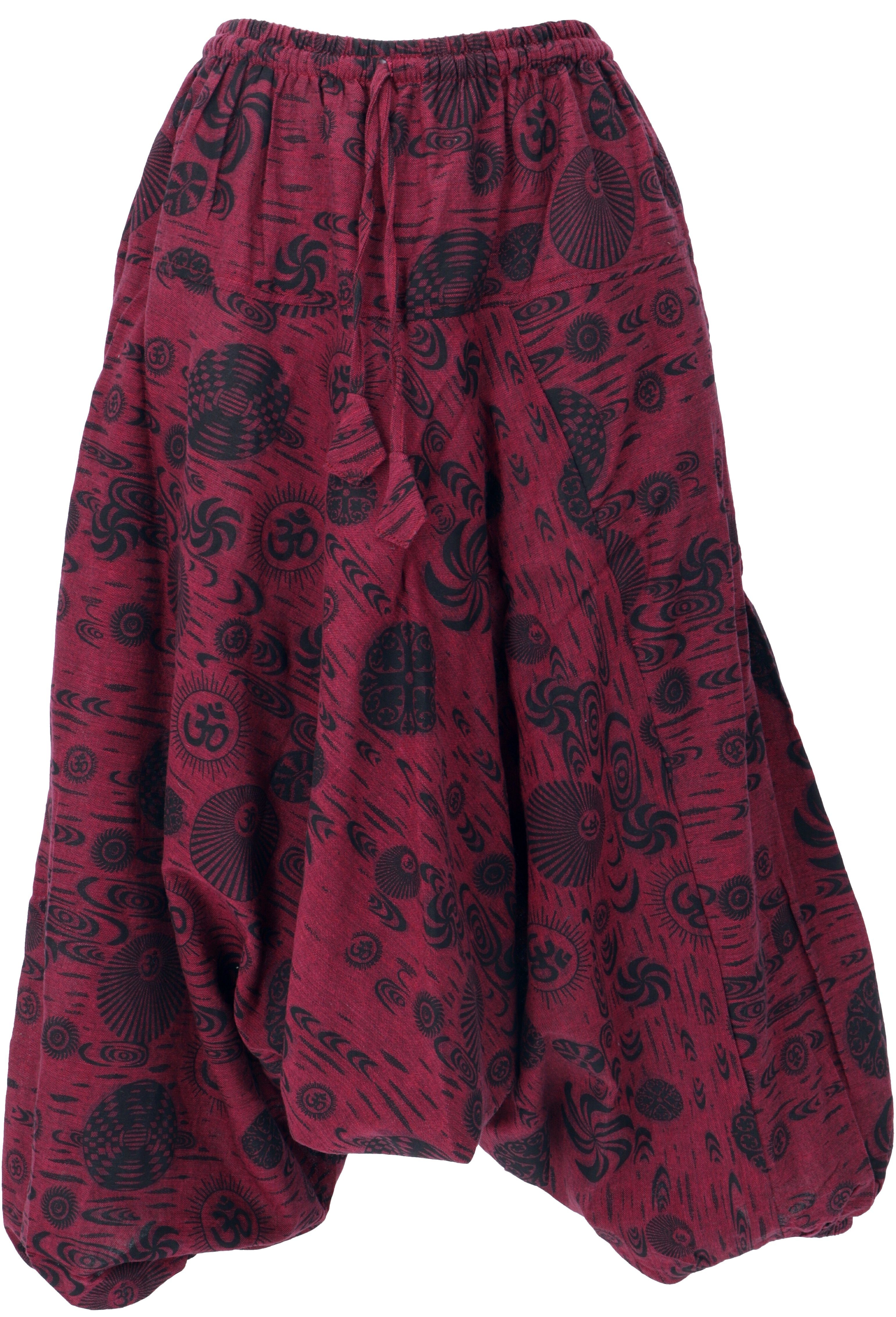 Guru-Shop Relaxhose Aladinhose Pluderhose Shorts alternative - Bekleidung 7/8 rot Länge Ethno Style