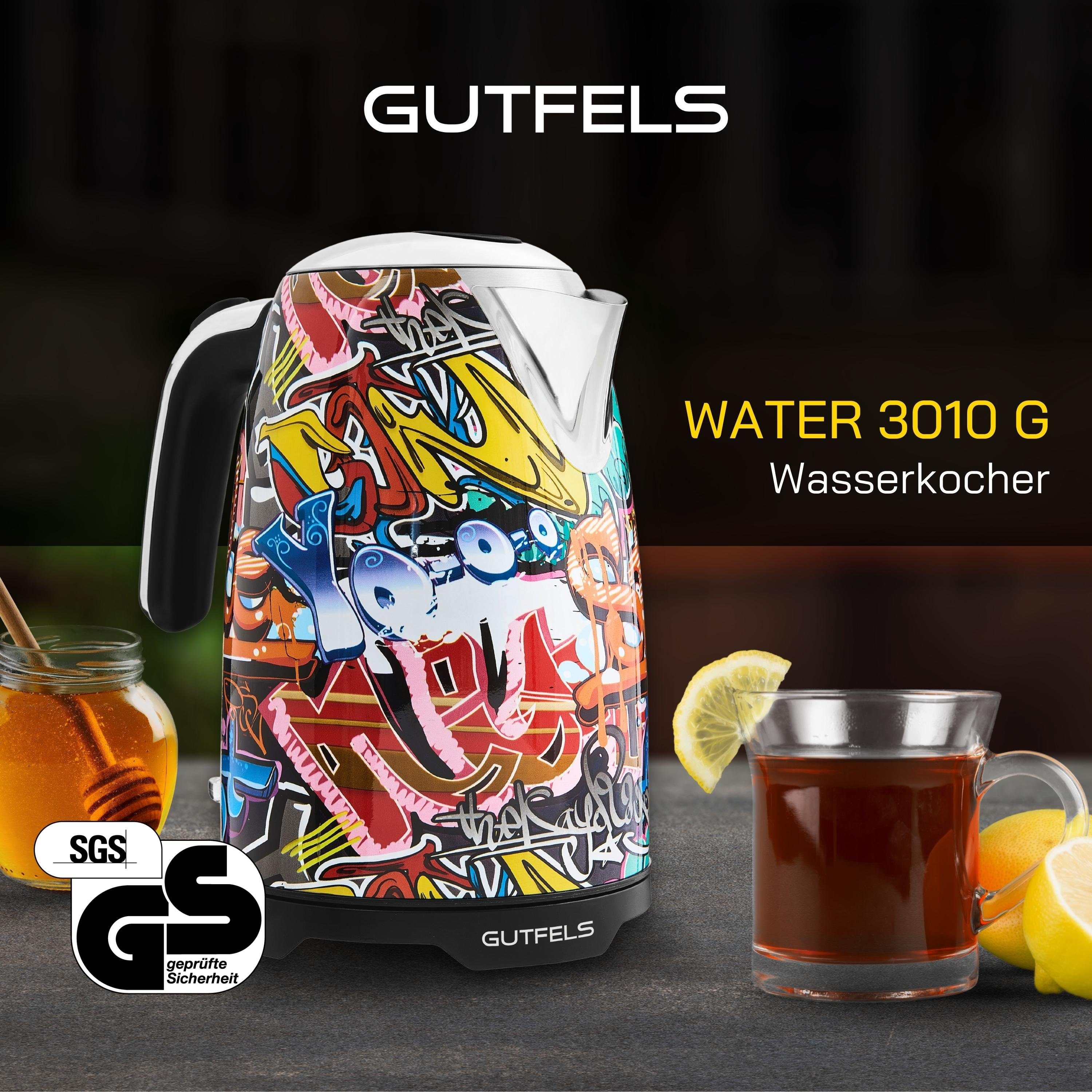 Gutfels Wasserkocher 2200 Watt, 360 2200 W, WATER Liter, Sockel Grad 1,7 3010 G, Graffiti-Style