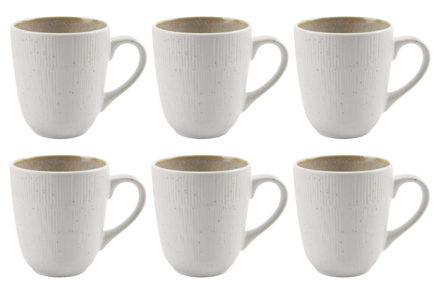 HIT Trading Tasse TIZIANA, Kaffeetasse, Beige, Weiß, 300 ml, 6-tlg., Steingut