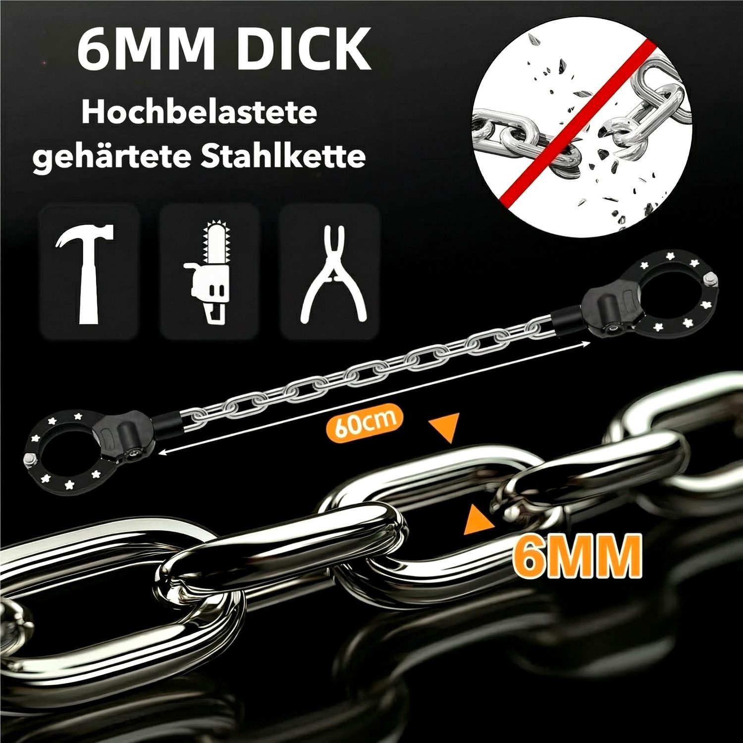 TLGREEN Kettenschloss E Scooter Schloss 6mm, Handschellenschloss (Hochsicherheits-Schlösser, 93cm, Fahrrad Schloss Diebstahlsicher), für E Scooter/Fahrräder/E-Bike/Motorrad/Kinderwagen