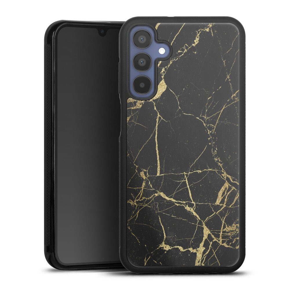 DeinDesign Handyhülle Marmor schwarz Muster BlackGoldMarble Look, Samsung Galaxy A15 5G Gallery Case Glas Hülle