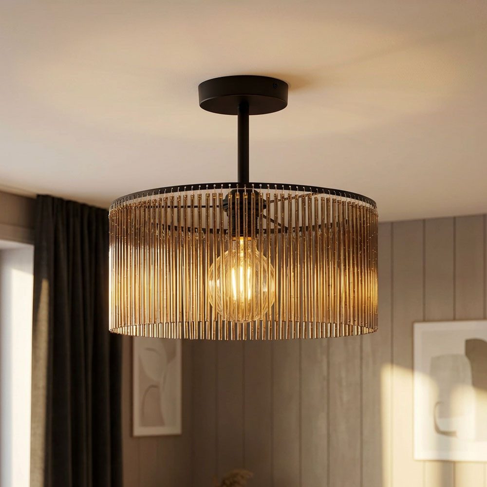NOWA LED Deckenleuchte, Leuchtmittel inklusive, Warmweiß, Deckenlampe Deckenleuchte Wohnzimmerlampe Stäbe rauchfarben LED D 35cm