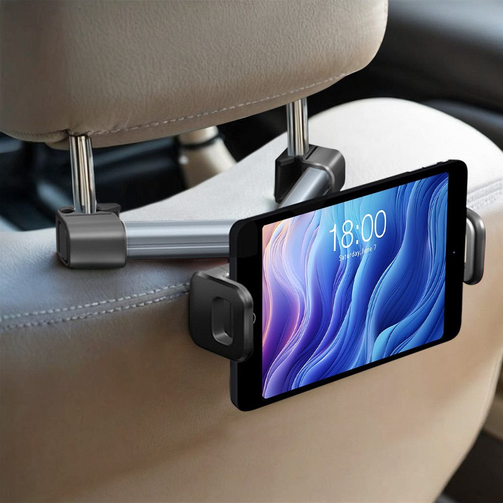 CLM-Tech Kopfstützenhalterung - Tablet Halterung, (bis 14,00 Zoll, Geräte- iPad Halter - Tablet Halterung für die Kopfstütze im Auto, 2-tlg., 360 Grad drehbar, universal kompatibel mit 4-14 Zoll Geräten)