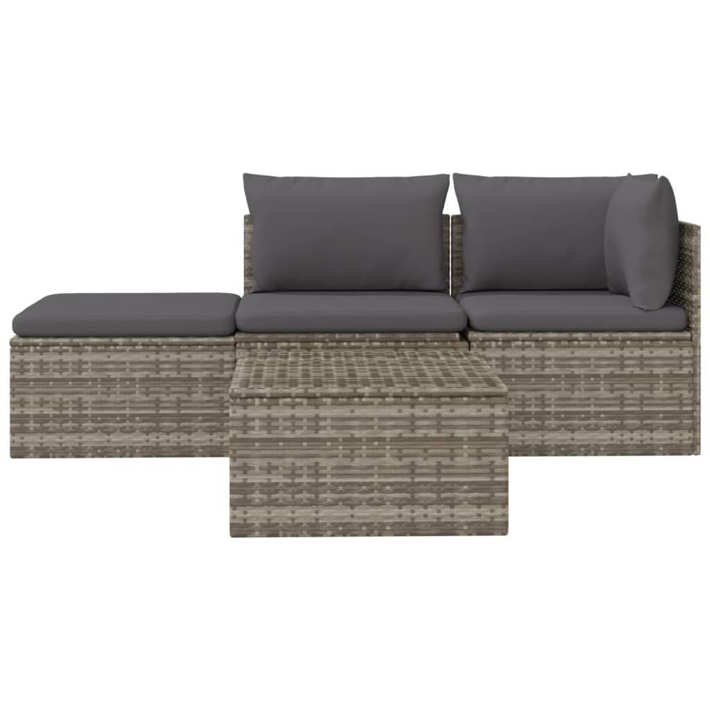 vidaXL Loungesofa 1 Rattan, Poly mit Garten-Lounge-Set Kissen 4-tlg. Teile Grau