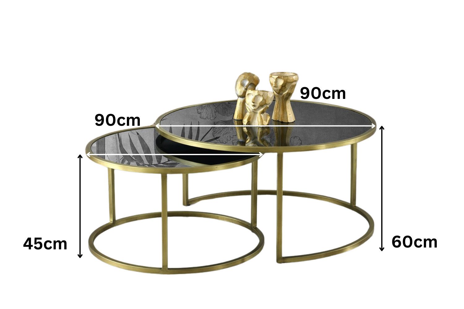 alesvelt Beistelltisch Couchtisch gehärtete Glasplatte 90cm (2-Stück), ineinander schiebbar, 90x90x45cm