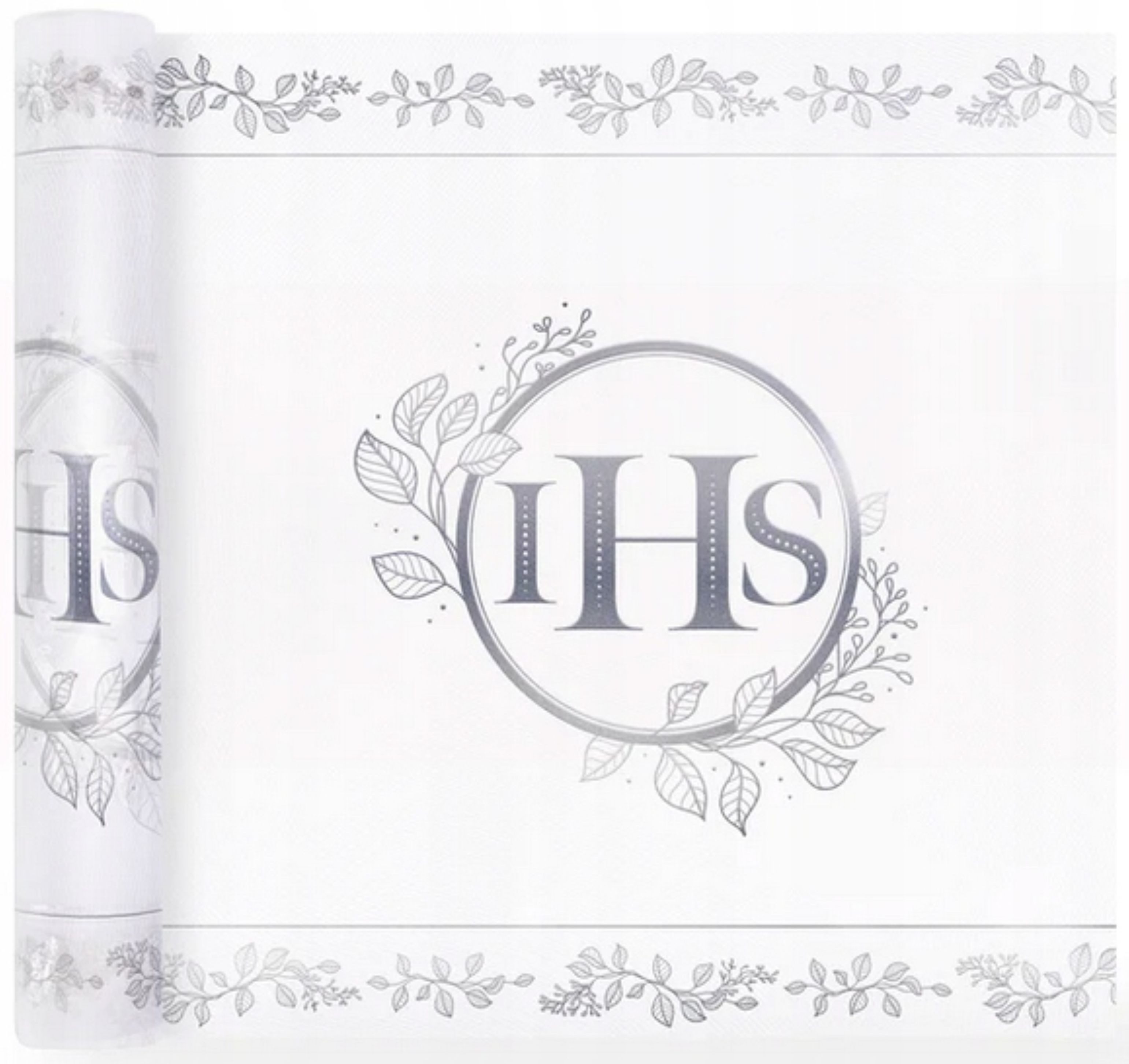 PartyPal Вузькі скатертини Eleganter Kommunion Вузькі скатертини IHS Eukalyptus 5m aus Organza, Silber