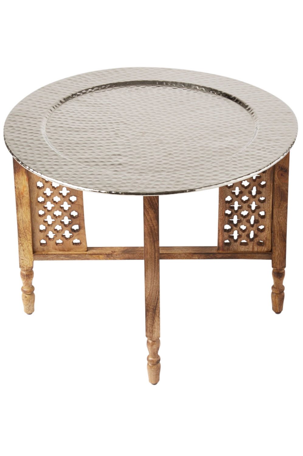 Marrakesch Orient & Mediterran Interior Beistelltisch Orientalischer Couchtisch Hania Silber Braun 60cm, aus Holz und Alu (1-St), Handarbeit