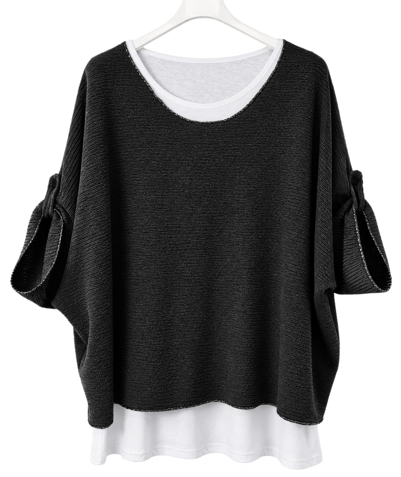 dy_mode Blusenshirt Damen Blusenshirt Oberteil 2-in-1 Lagenlook Shirt Fledermausärmel 2-teilige Set, inkl. Halskette, Fledermausärmel – Bild 4 von 5