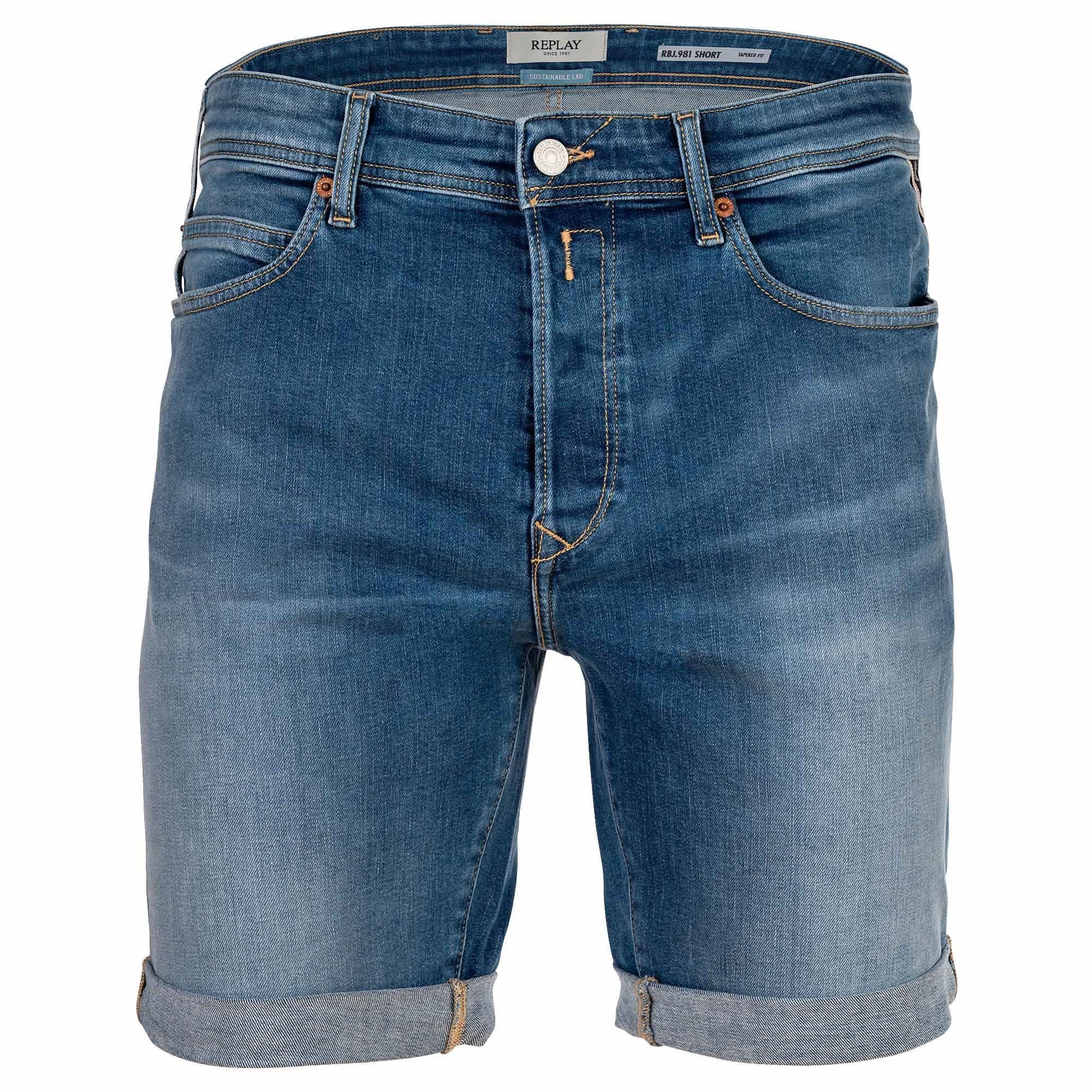 Replay Herren Short RBJ.981 SHORT - Tapered Fit - Blau Schwarz Beige günstig online kaufen