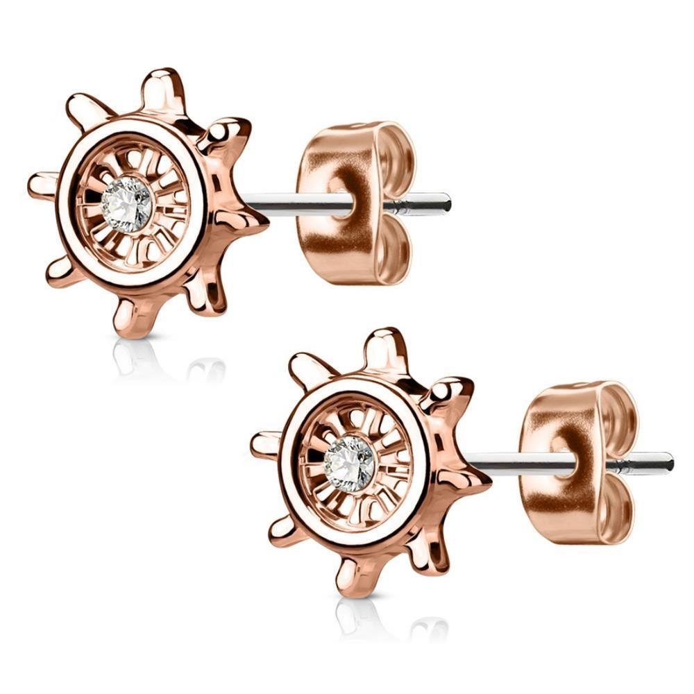 BUNGSA Ohrring-Set Ohrstecker Steuerrad mit Kristall Silber aus Edelstahl Damen (1 Paar (2 Stück), 2-tlg), Ohrschmuck Ohrringe Rosegold