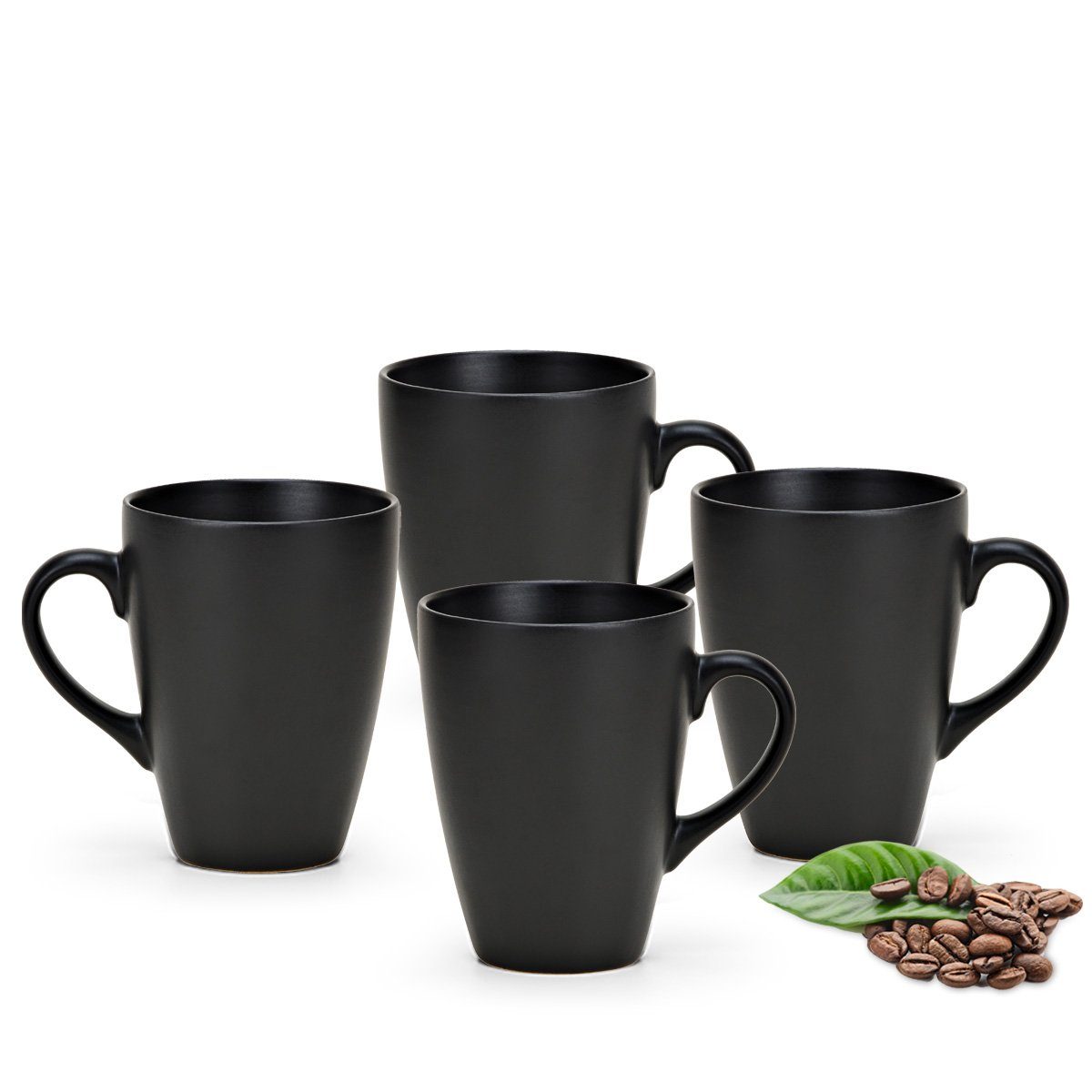 matches21 HOME & HOBBY Tasse Grosse Kaffeetassen 4er Set einfarbig schwarz matt, 4-tlg., Keramik, Tee Kaffee-Becher, modern, 400 ml