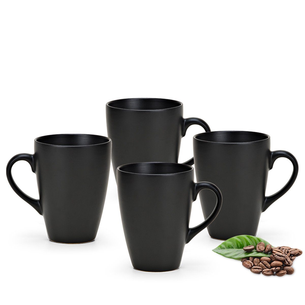 matches21 HOME & HOBBY Tasse Grosse Кофейные чашки 4er Set einfarbig schwarz matt, Keramik, Tee Kaffee-Becher, modern, 400 ml