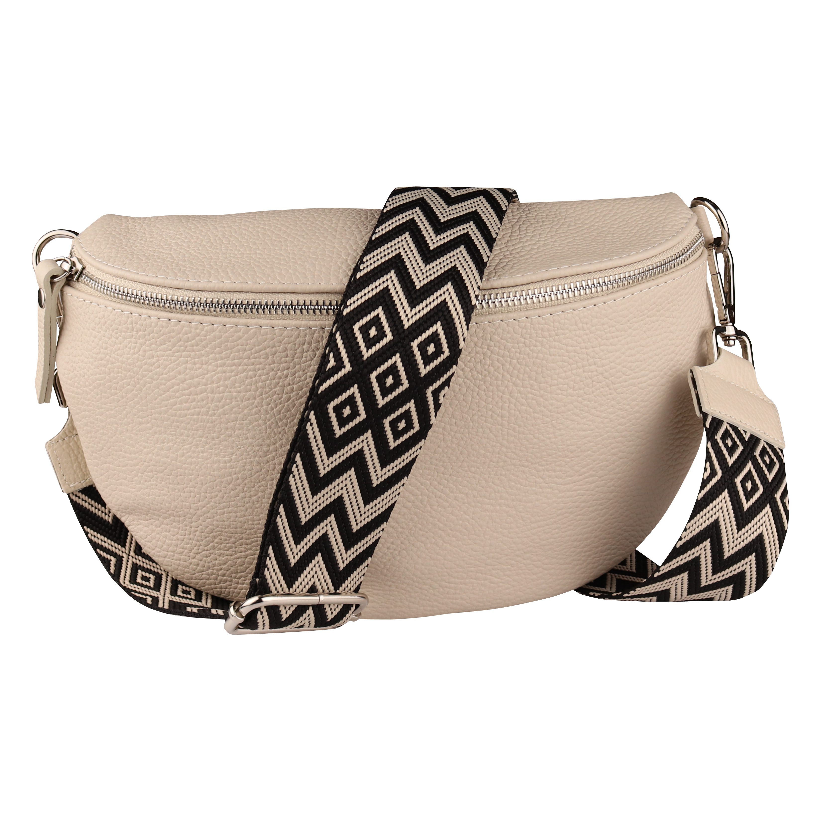 MIRROSI Bauchtasche Damen, Echtleder, Made in Italy, Umhängetasche, Brusttasche, (Schultertasche für jeden Anlass (1 Tasche & 2 Gurte), Crossbody Bag, Beige, gemusterten& verstellbaren Schulterriemen Beige (Bohemian Beige)