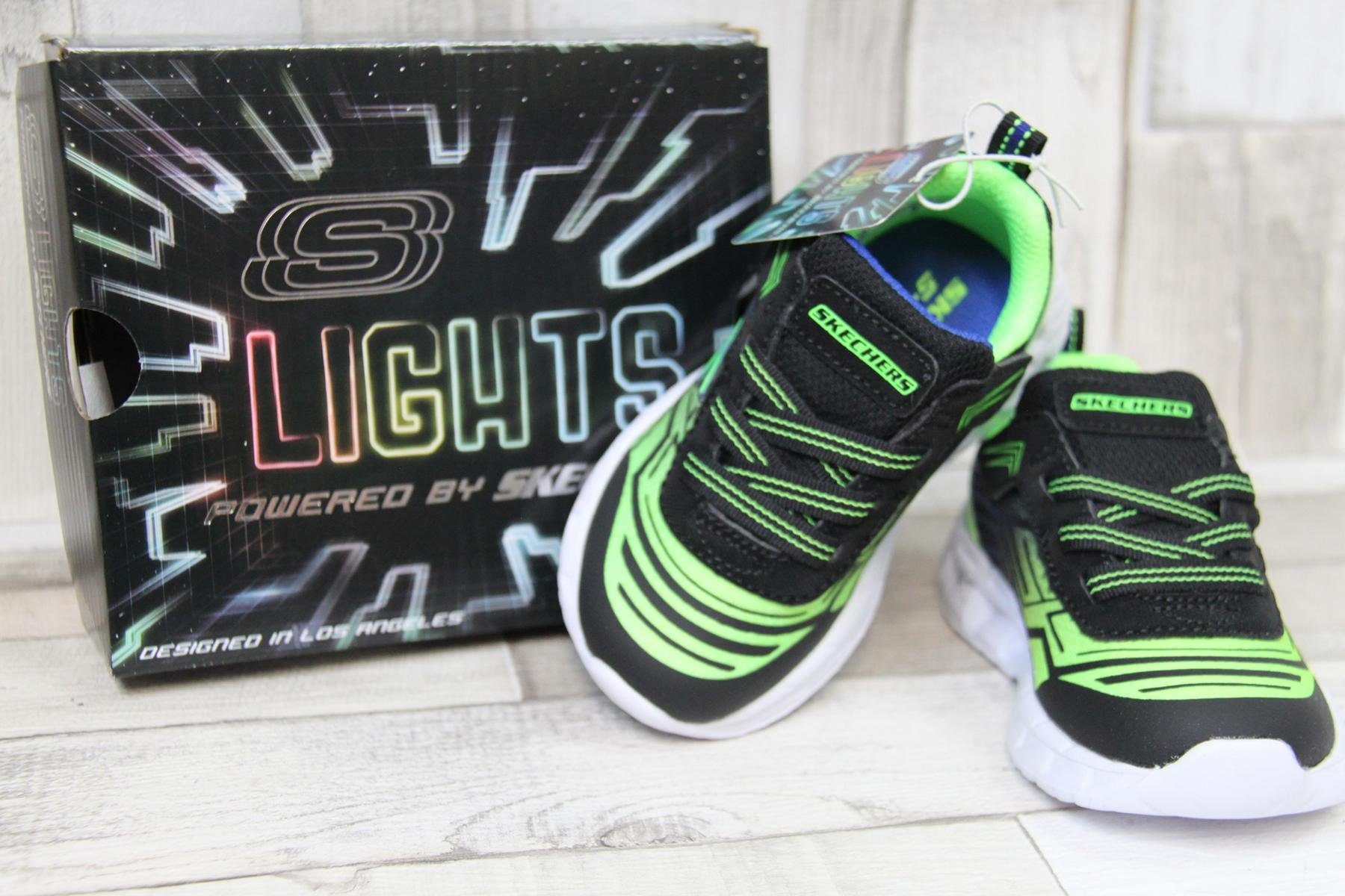 Skechers Jungen Klett-Halbschuh schwarz-neongrün mit Blinklicht Sneaker