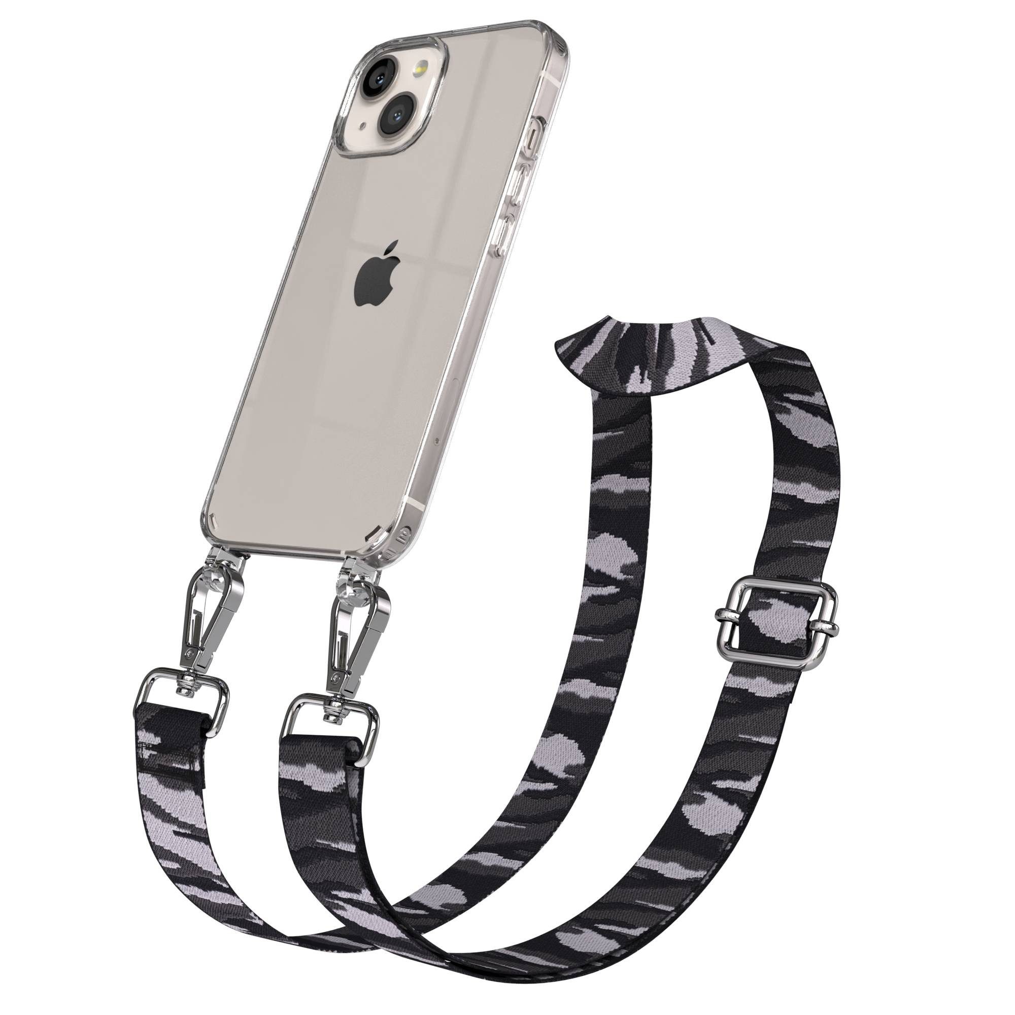 EAZY CASE Handykette Umhängeband für Apple iPhone 13 6,1 Zoll, Handyhülle mit Kordel Handyband Camouflage zum Umhängen Grau