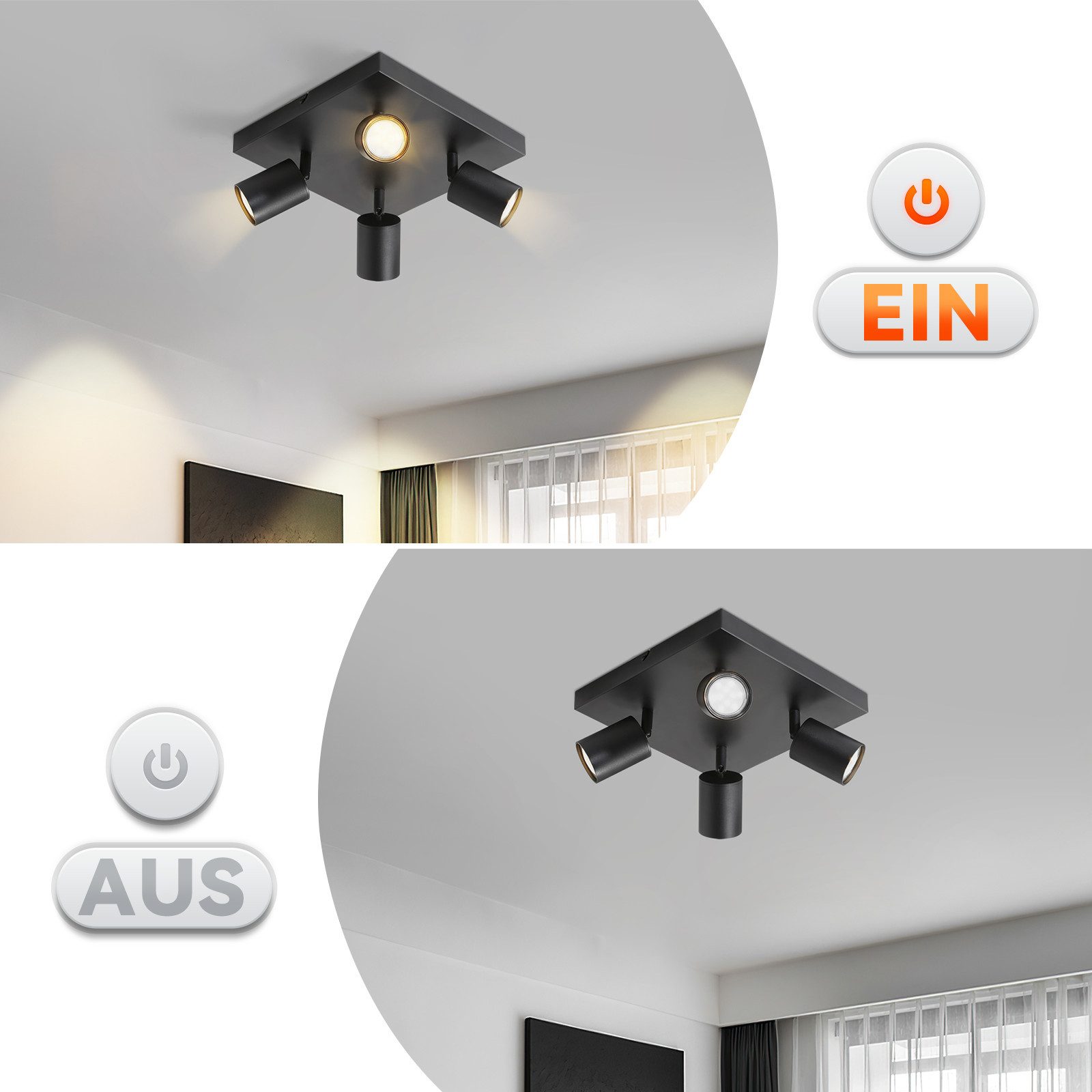 Nettlife Deckenstrahler Deckenstrahler Weiß GU10 4/6 Flammig, 330° Schwenkbar, LED wechselbar, für Wohnzimmer Schlafzimmer Küche Flur